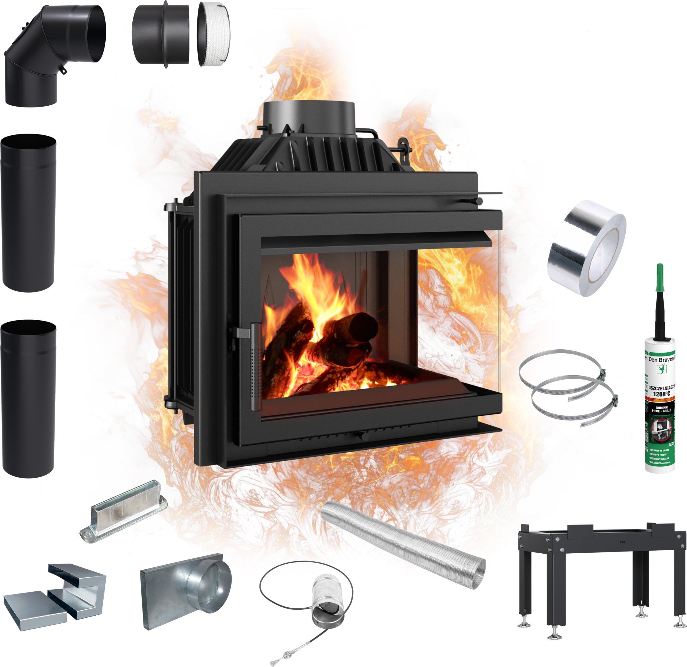 Gusseiserner Eckkamin für Holz KRATKI SIMPLE Rechts 8 kW fi200 Ökodesign Zubehör