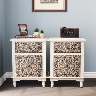 COSIEST Vintage Accent Nightstand End Table w Chest, Drawer