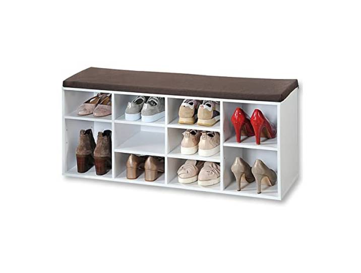 Kesper Schuhschrank mit Sitzkissen, Spanplatte, 103,5 × 48 cm 1591013 Sechs kleine Fächer und zwei große Fächer mit variabler Einteilung