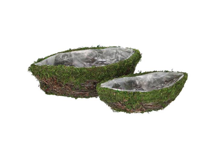 2er-Set Dekoschalen Natur Schiff mit Ästen und Gras, natürliche Pflanztöpfe mit Innenfolie