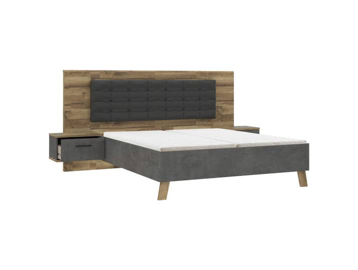 Ti'me Bettanlage, Anthrazit, Eiche, Dunkelgrau, Metall, Kunststoff, Betonoptik, 180x200 cm, gepolstertes Kopfteil, Schlafzimmer, Betten