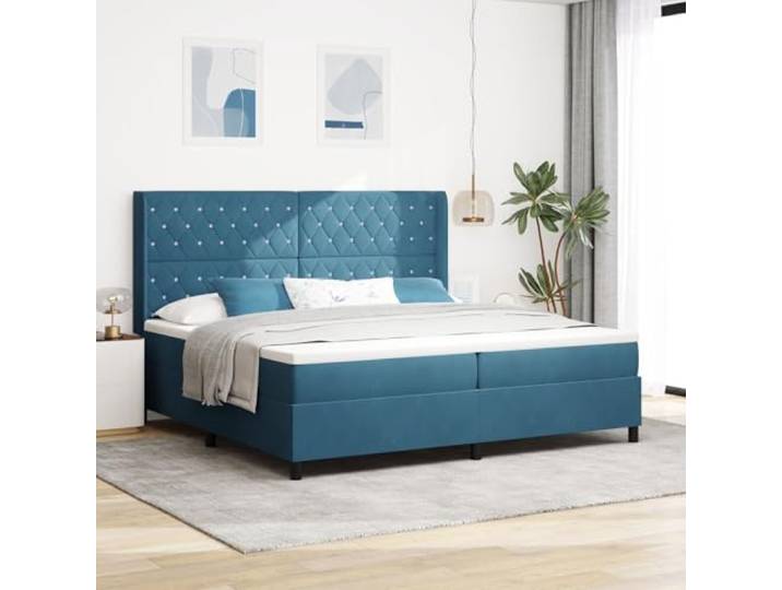 SKTQYQO Boxspringbett mit dunkelblauer Matratze Mehrzweck-Bettgestell Hotel-Bettgestell Geeignet für Hotels und Studios 200x200cm Samt