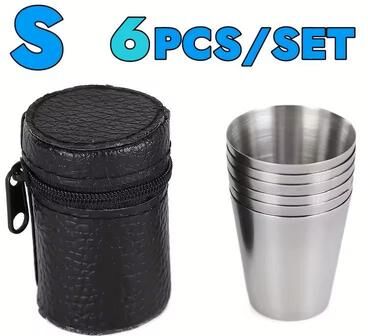 Uplift Treasures Portable Stainless Steel Cup Set With Carry Case For Outdoor Travel And Camping 6pcs (30 Ml)