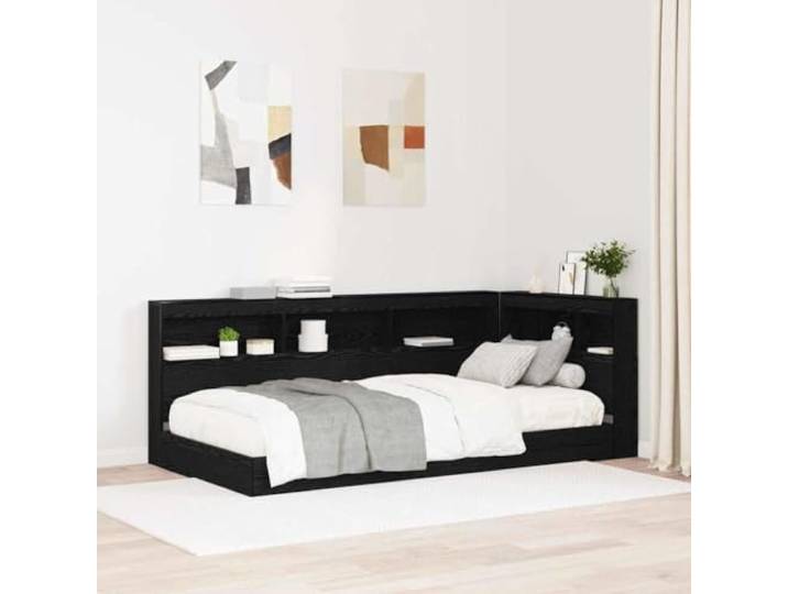 Kopfteil mit Ablagefach Schwarz Eiche 80 cm, L-formschönes Kopffach aus Maschinenholz, Ladeblatt, modernes Schlafzimmer Regal