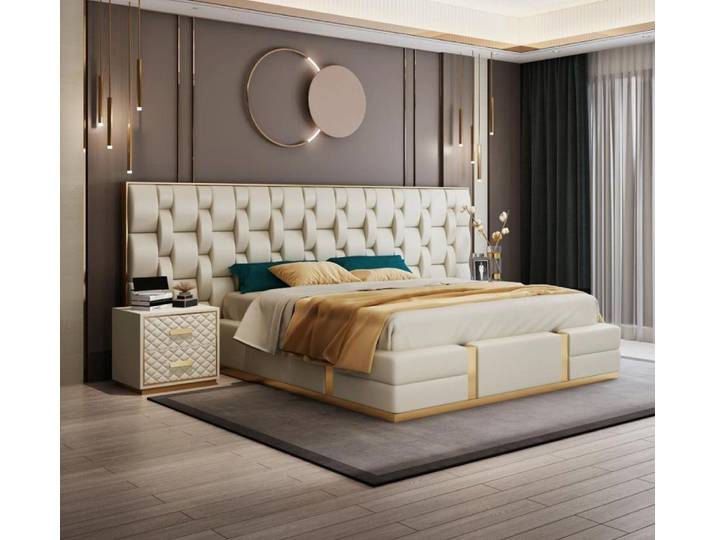 JVmoebel Polsterbett Elegantes Polsterbett in Weiß mit hochwertiger Holzverarbeitung (Bett), Made in Europa