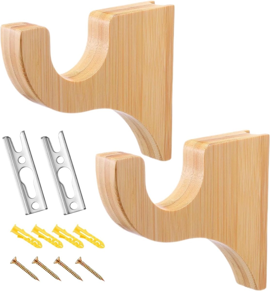Set van 2 houten gordijnstanghouders voor veelzijdige montage, houtkleur