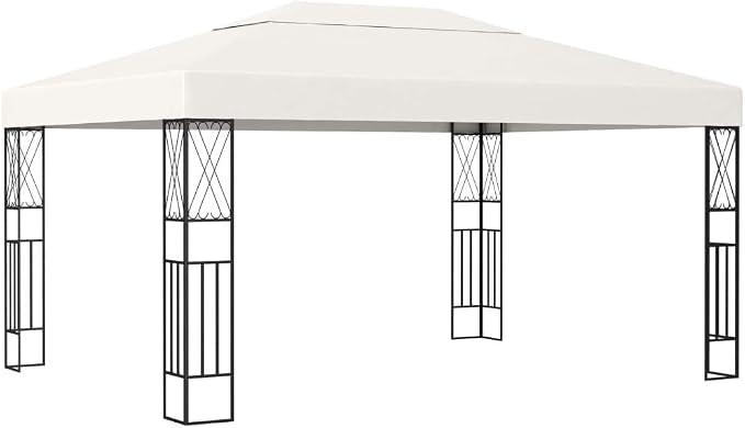 Partyzelt Pavillon 3x4 m Creme Stoff, Gartenpavillon Zelt Stabil Gartenzelt für Strand Hochzeit Camping