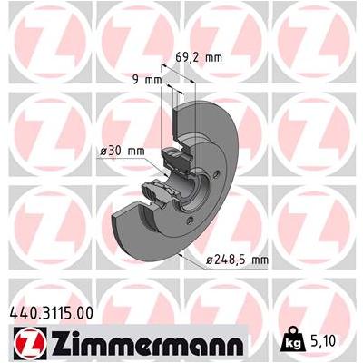 ZIMMERMANN Bremsscheibe 440311500 249mm 9mm für Peugeot (DF-PSA) Opel Citroën/Peugeot Citroën