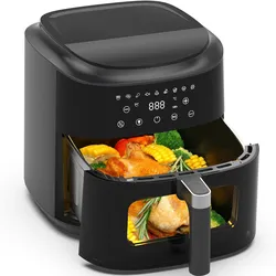 9L XL Heißluftfritteuse Airfryer mit Sichtfenster & Touchscreen, 360° Heißluft-Technologie, LED-Anzeige, 9 Programme, 2350W, fettarm & ohne Öl