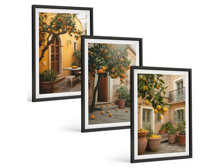 Tulup Bilder SET 3er Set - 40x60 cm Schwarzer Rahmen - Garten-Zitrus-Sonne, Kunststoff, Rechteckig, 40x60 cm, gerahmt, Bilder & Rahmen, Bilder