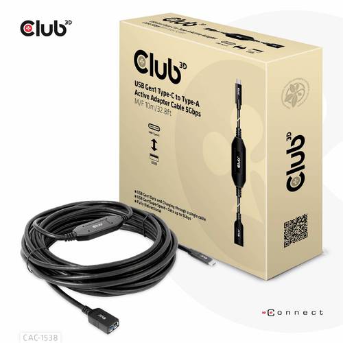 Club3D USB-Adapter USB 3.2 Gen1 USB-C Stecker, USB-A Buchse 10.00m Schwarz CAC-1538