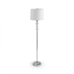 Relaxdays Stehlampe, Stoffschirm, Metall, E27, HxD: 155 x 35,5 cm, Kristall-Design, Standleuchte Wohnzimmer, silber/weiß