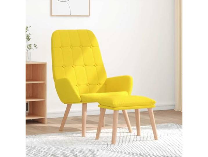 KGTKGTYER Relaxsessel mit Fußhocker, Polsterstuhl Stoff Hellgelb Stabil dank Metall & Sperrholz, Ergonomische Form, Wohnzimmer & Büro