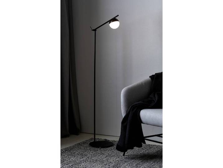 Lampadaire Contina Ø 10cm Noir/Noir Matériau : Verre, Métal Surface en métal : Laqué Type de métal : Acier Type de verre : Verre opale G9