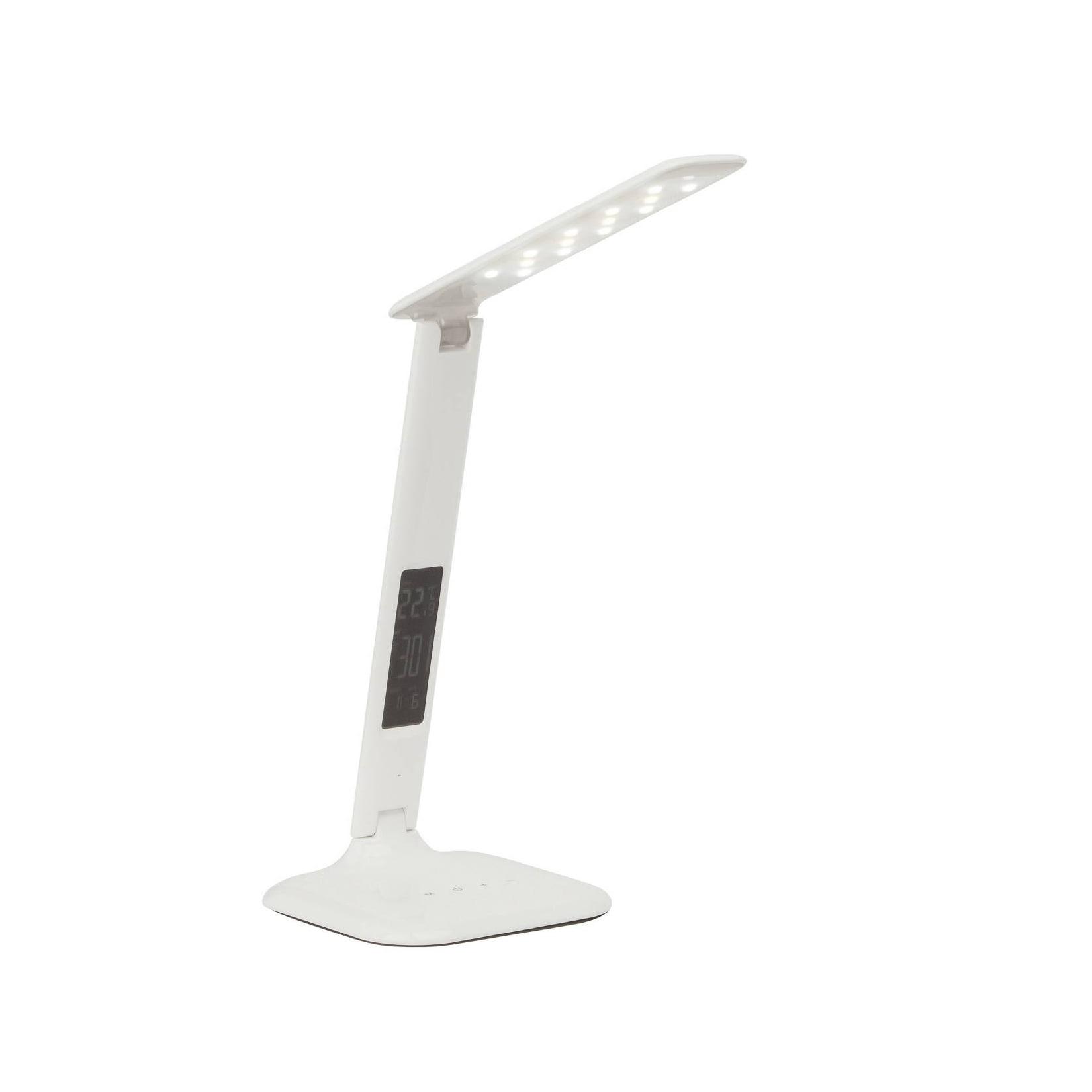BRILLIANT Lampe Glenn LED Schreibtischleuchte weiß 1x 5W LED integriert SMD, 300lm, 2800-6500K Stufenloser Touchdimmer / Lichtfarbe einstellbar Mit Kalender- und Weckfunktion / Temperaturanzeige