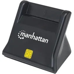 Manhattan USB 2.0 Smartcard-/SIM-Kartenlesegerät mit Standfuß, USB-A-Stecker, Kontaktlesegerät, Desktop, extern, schwarz