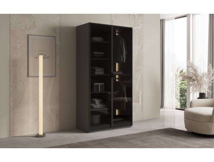 Moduro Luno – Design-Kleiderschrank mit Glasfront und LED-Innenbeleuchtung - Grau - Luxusbetten24