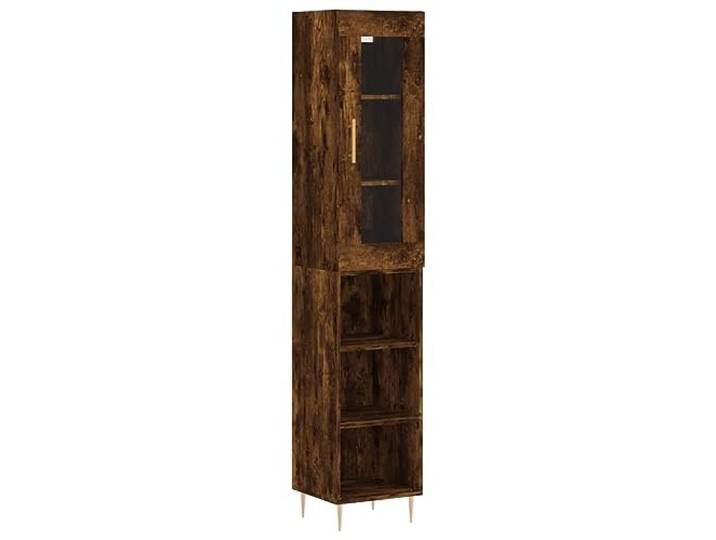 Highboard Räuchereiche 34,5x34x180 cm aus Holzwerkstoff mit Eisenbeinen Stauraumschrank, glatte Oberfläche, feuchtigkeitsbeständig, stabil, Eisenbeine, Wandbefestigung empfohlen