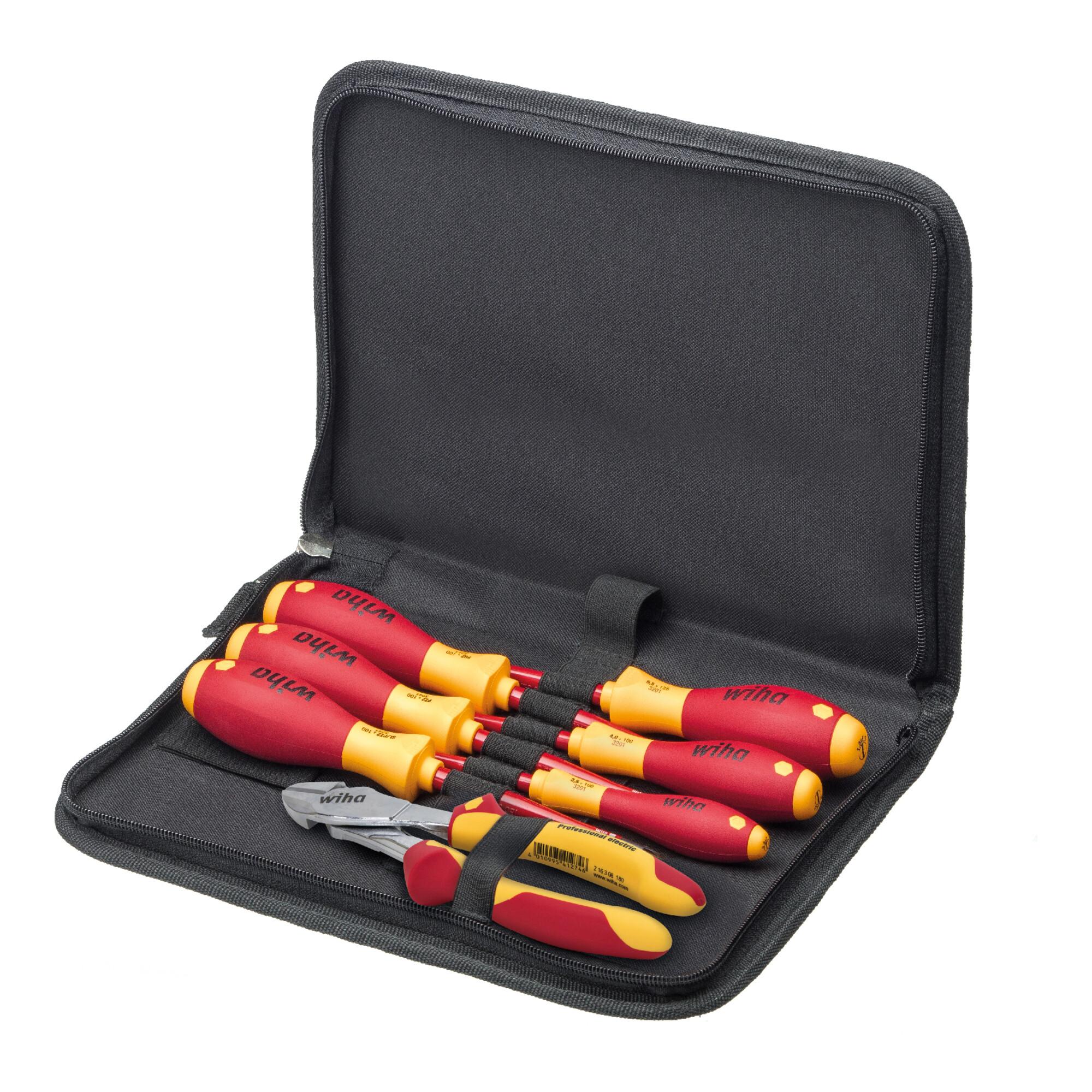 Wiha Werkzeug Set Elektriker Schraubendreher, Kraftseitenschneider 7-tlg. in Tasche (38020)