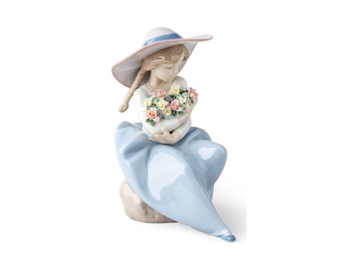 LLADRÓ objet décoratif FILLETTE AVEC BOUQUET