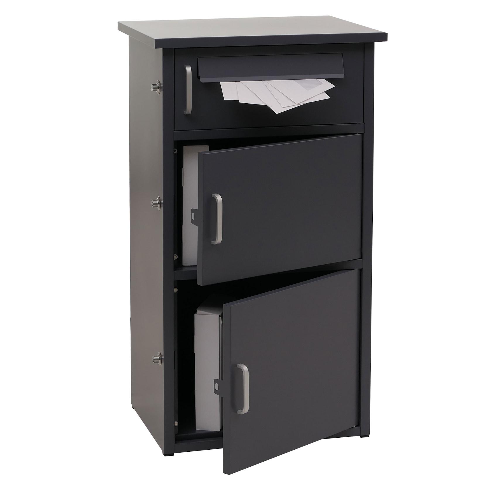 Paketkasten MCW-O51, Paketbox Paketfach Paketstation Briefkasten 3 Fächer, Stahl 89x49x38cm ~ dunkelgrau