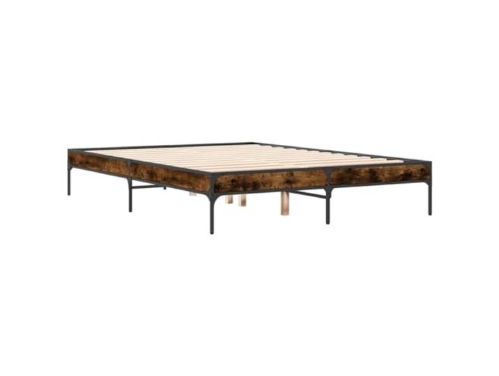 KTHLBRH Bettgestell Eiche Rauch 120 x 200 cm, mehrschichtiges Holz und Stabile Metallbeine, Lattenrost aus Sperrholz, stabile Struktur, Matratze nicht im Lieferumfang enthalten