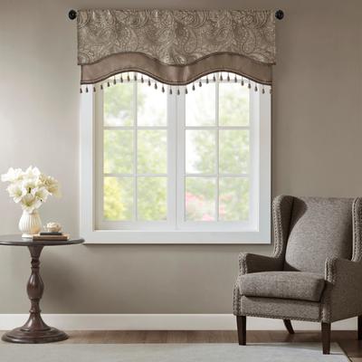 "Madison Park Aubrey Jacquard Window Rod Pocket Valance with Beads - 50 x 18"""