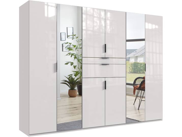 Drehtürenschrank WIMEX Moldau Kleiderschrank mit Spiegel Schlafzimmerschrank , weiß (weiß hochglanz), B:270cm H:208cm T:58cm, Holzwerkstoff, Schränke, Drehtürenschrank