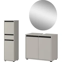 Badmöbel Set 3-tlg Soft-Close | Unterschrank, Midischrank, Runder Spiegel | Steingrau matt | Serie HAMBURG Kadima Design