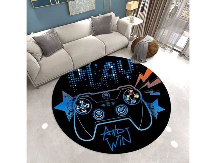 Tapis Chambre Rond Gamer 3D Manette Ado Enfant Garcon Adulte Tapis De Salon Antiderapant Graffiti De Jeu 140cm#Couleur 1