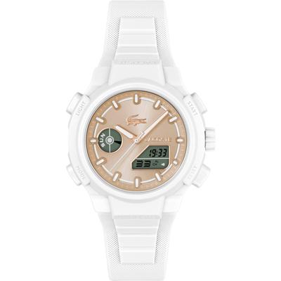 Digitaluhr LACOSTE "LC33", weiß (weiß, roségoldfarben), Armbanduhren, Damen, weiß, Digitaluhr, Armbanduhr, Damen, Herren, Silikonarmband,analog,digital,Stoppfunktion