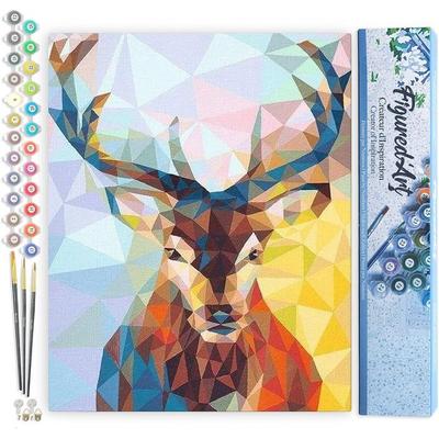 FiguredArt PN947 - Malen nach Zahlen, Modernes Rentier, Leinwand 40x50cm ohne Rahmen, Malset, Paint by Numbers