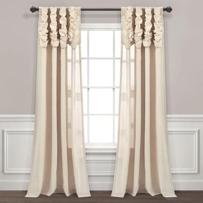 "Lush Decor Ruched Waterfall Linen Window Curtain Single Panel - 84"" x 52"""