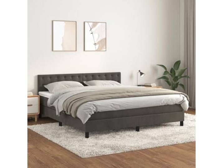 RJPLMFV Bettgestell, Velours, Dunkelgrau, 160 x 200 cm Verstellbarer Kopf, Taschenfederkernmatratze, mittlere Unterstützung, weicher Matratzenschoner