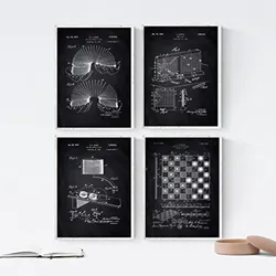 POSTER Set mit 4 Schwarz Patenten SPIELPLATZ A4 Schwarzer Rahmen