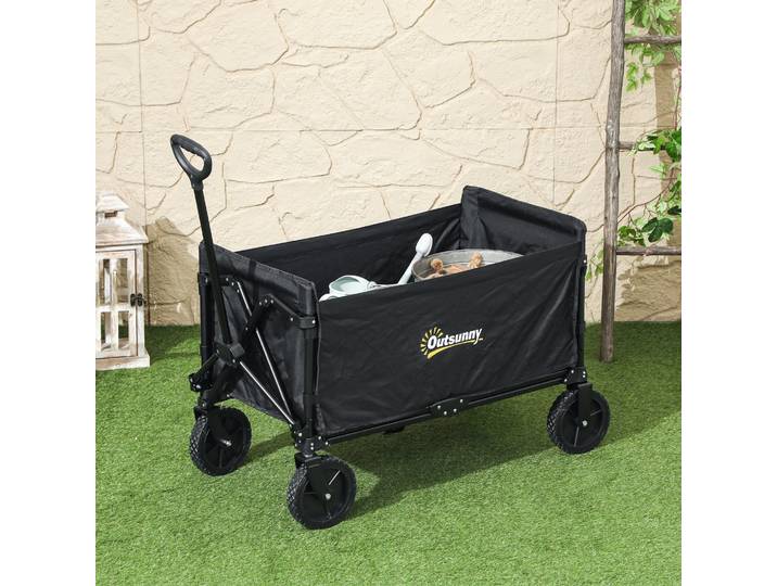 Outsunny Chariot de Jardin 120L Pliable Acier Polyester Noir
