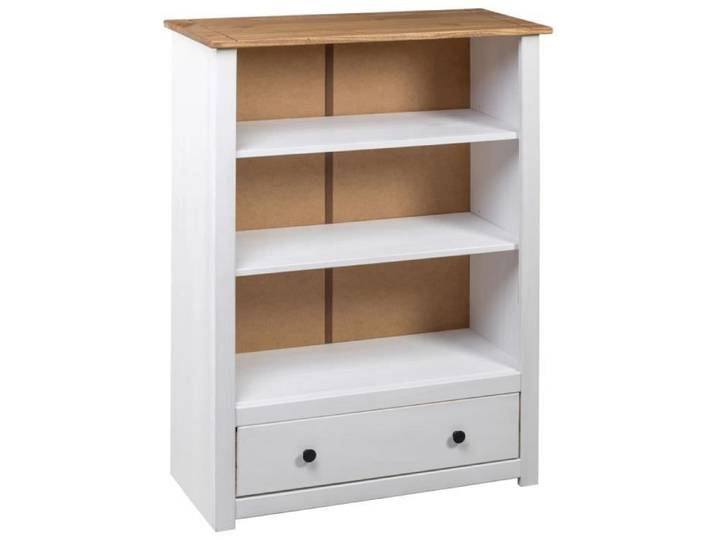 Bibliothèque en pin massif blanc 80x35x110 cm - VINGVO - Assortiment Panama - 3 niveaux et un tiroir spacieux
