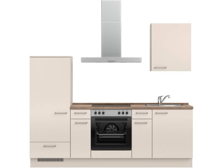 Küchenzeile, Holzwerkstoff, Beige, 240,3×216,6×60 cm, Mit E-Geräte-Set, Modern, Nobilia