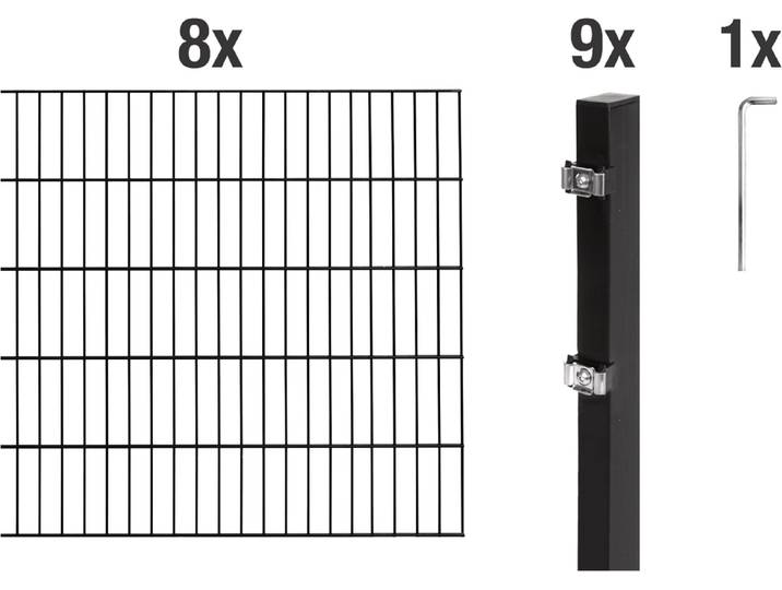 Doppelstabmattenzaun ALBERTS Grundset , schwarz, H:120cm, Stahl, Zaunelemente, Doppelstabmattenzaun, Höhe: 80-200 cm, Gesamtlänge: 4-30 m, zum Einbetonieren