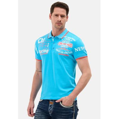 Poloshirt CIPO & BAXX, Herren, Gr. L, blau (turquoise), Jersey, Obermaterial: 95% Baumwolle, 5% Elasthan, bedruckt, regular fit normal, Rundhals, Bündchen kontrastfarben, Shirts