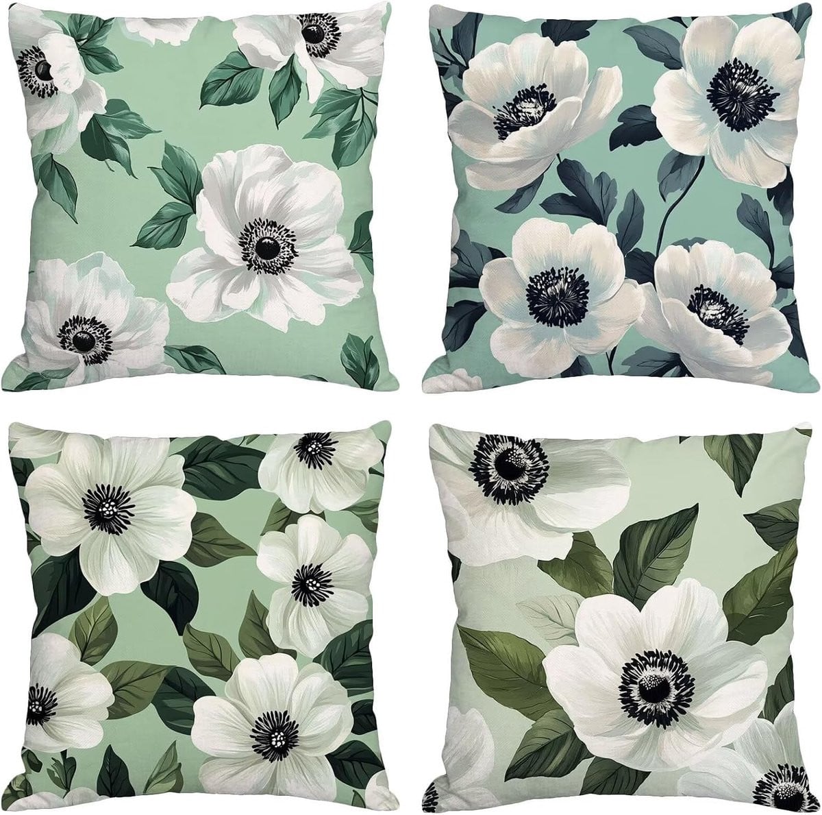 Set van blauwgroene weerbestendige kussenhoezen van fluweel, 35 x 35 cm