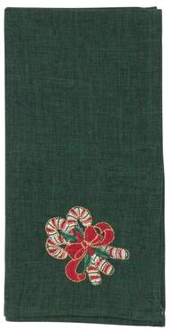 Saro Lifestyle Embroidered Candy Cane Napkins (Set of 4) - Holiday Dinner Napkins for Christmas Entertaining & Table Decor