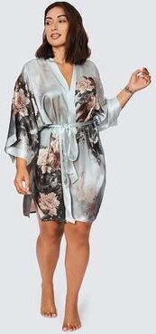 KIM + ONO Keina Flower Plus Size Silk Kimono Robe - Short   KIM+ONO - whisper blue (final sale) / plus size