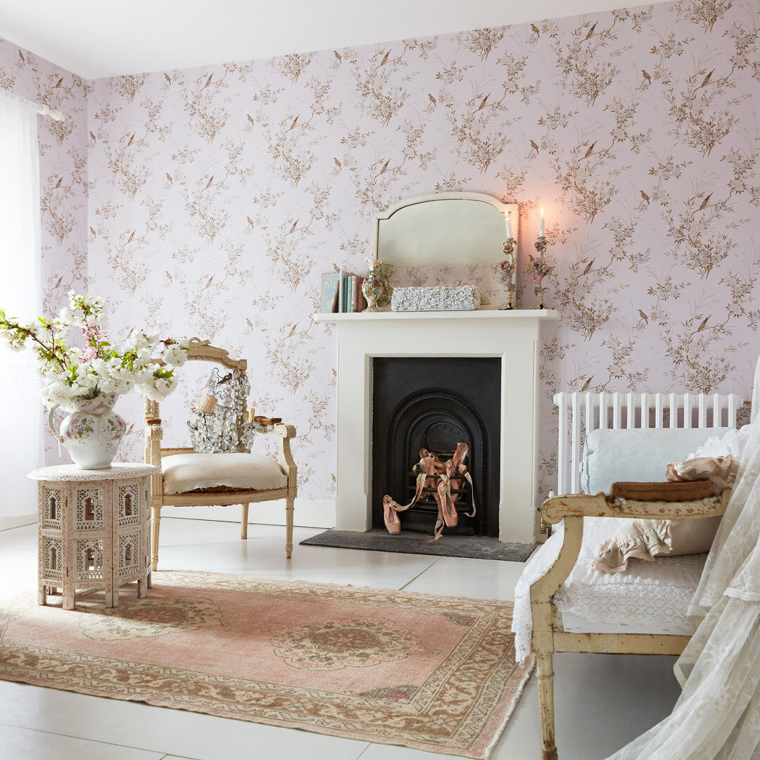 Shabby Chic by Rachel Ashwell by Rachel Ashwell Bird Chinoiserie Floral 10m x 52cm Wallpaper Roll Pink 1,000cm L