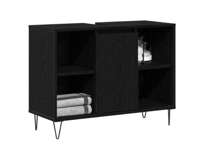 KTHLBRH Badezimmerschrank, schwarz, 80 x 33 x 60 cm, Holz, mehrschichtig Mit Reißverschlusstür, 2 Einlegeböden, Beine aus Stahl, leicht zu reinigen, für den Innenbereich