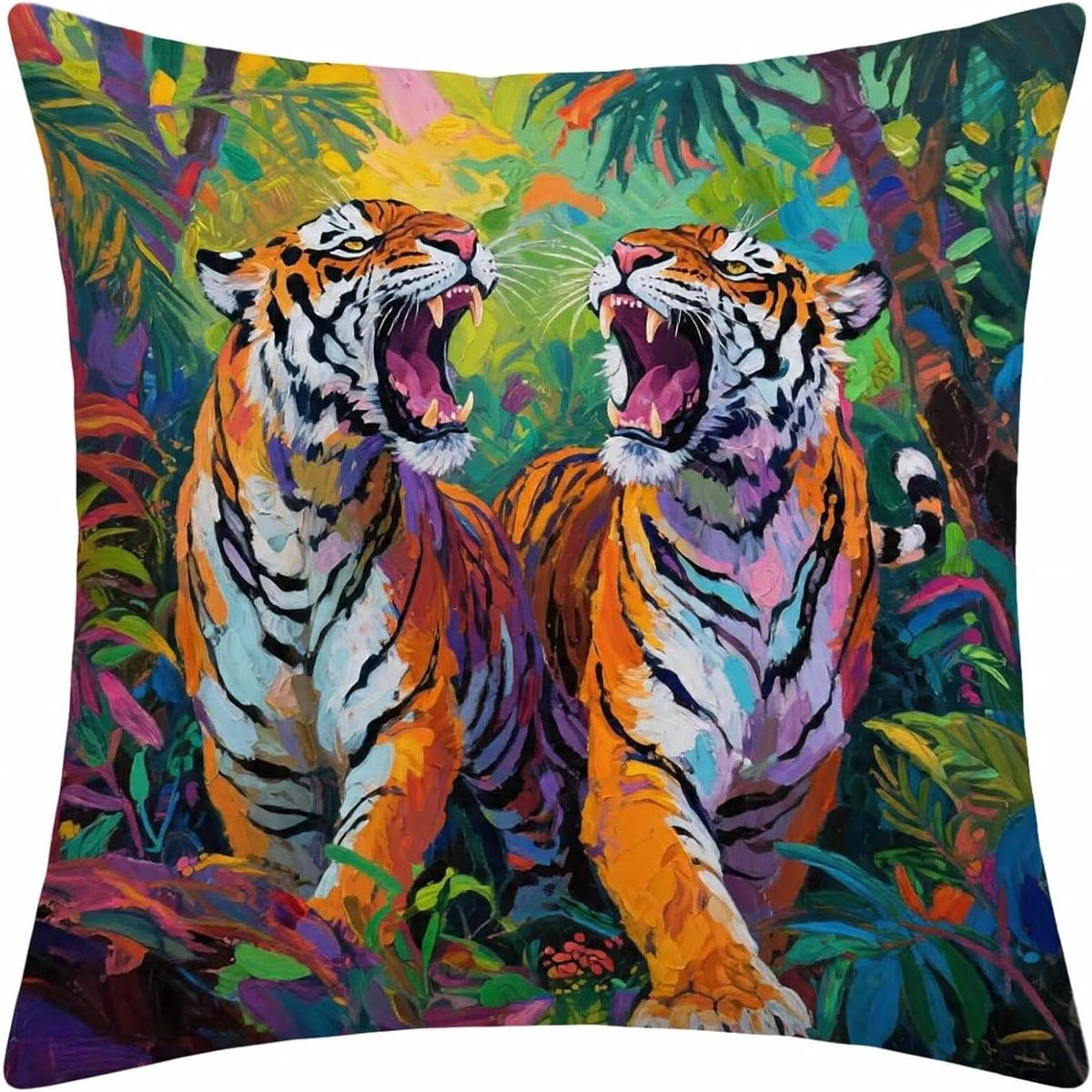 Tijger Kussensloop - Luxe Zacht Fluweel Sierkussen - Multicolor - 30 x 30 cm