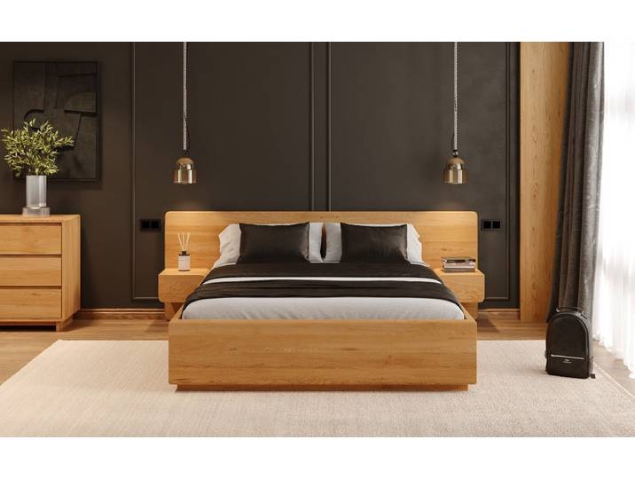 Designer Holzbett Fiona aus massiver Eiche mit Stauraum - 160x200 - Naturöl - Luxusbetten24