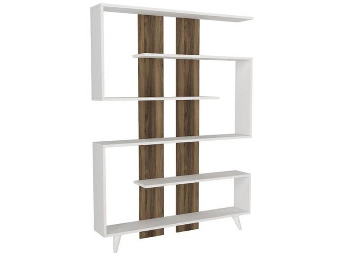 Bibliothèque Étagère blanche et décor noyer L 120 cm nombreuses étagères style scandinave