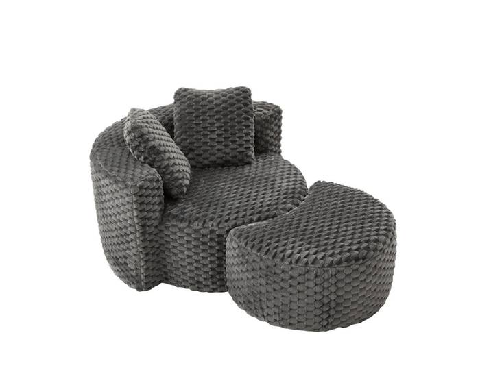 ComfortXL Sessel De-35078 mit Hocker Dunkelgrau, 116x65x129 cm, Wohnzimmer, Sessel, Polstersessel