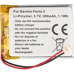 Akku passend  für Garmin Fenix 3 & Fenix 3 HR – Ersatzakku passend für 361-00034-02, 3,7 Volt 300mAh, ACHTUNG: bitte Anschluss-Stecker vor Bestellung prüfen !